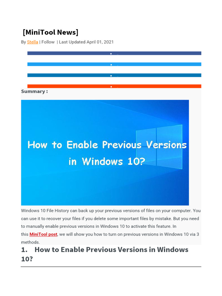 Enable Previous Versions in Windows 10 | PDF | Computer File | Windows 10