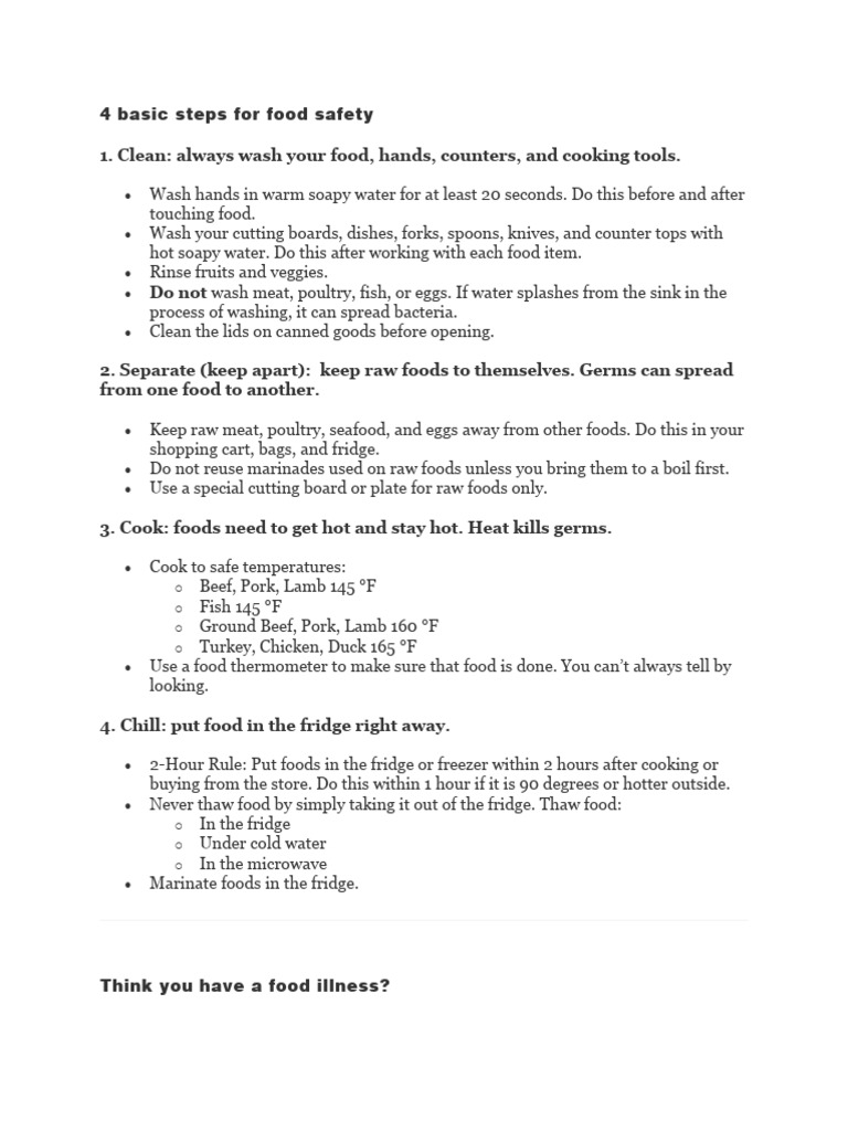 4 Basic Steps For Food Safety Pdf
