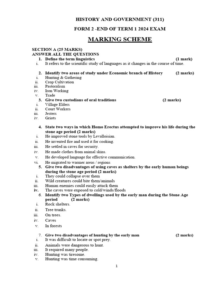Form 2 History Marking Scheme Download Free PDF Trade Stone Age
