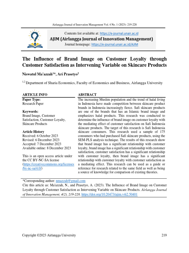 The Influence of Brand Image on Customer Loyalty through customer ...