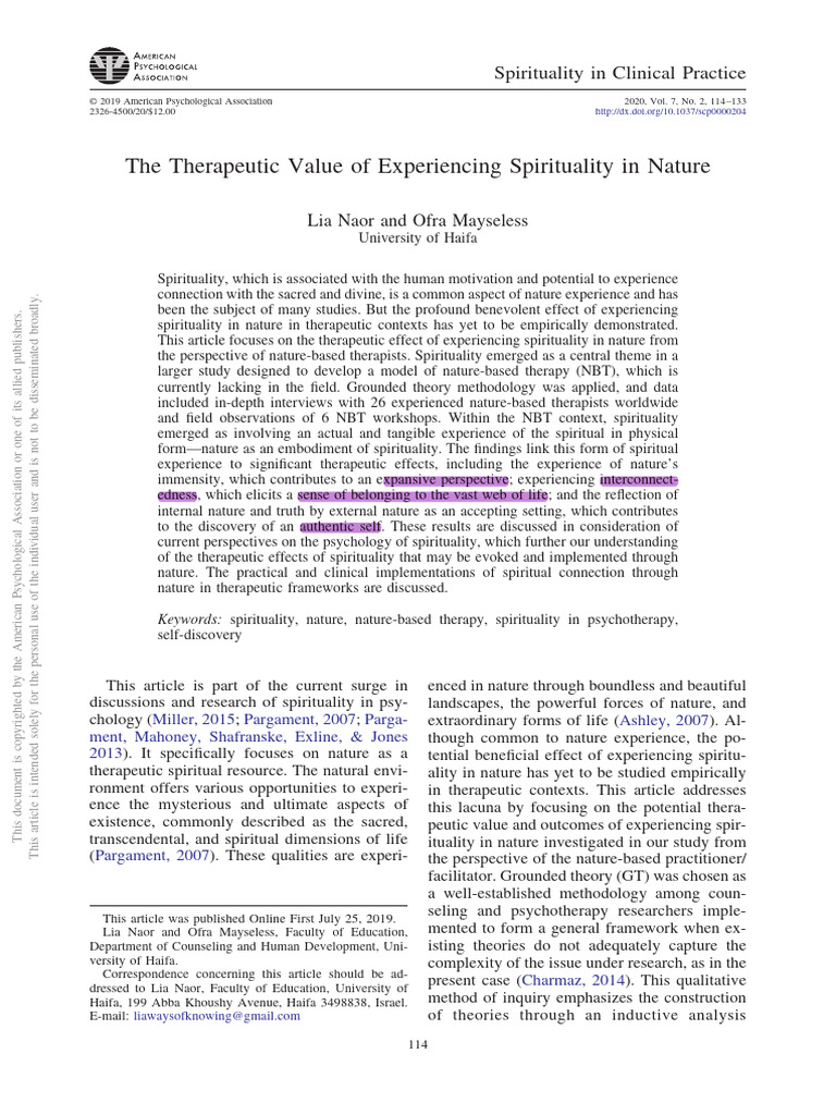 The Therapeutic Value of Experiencing Spirituality in Nature | PDF ...