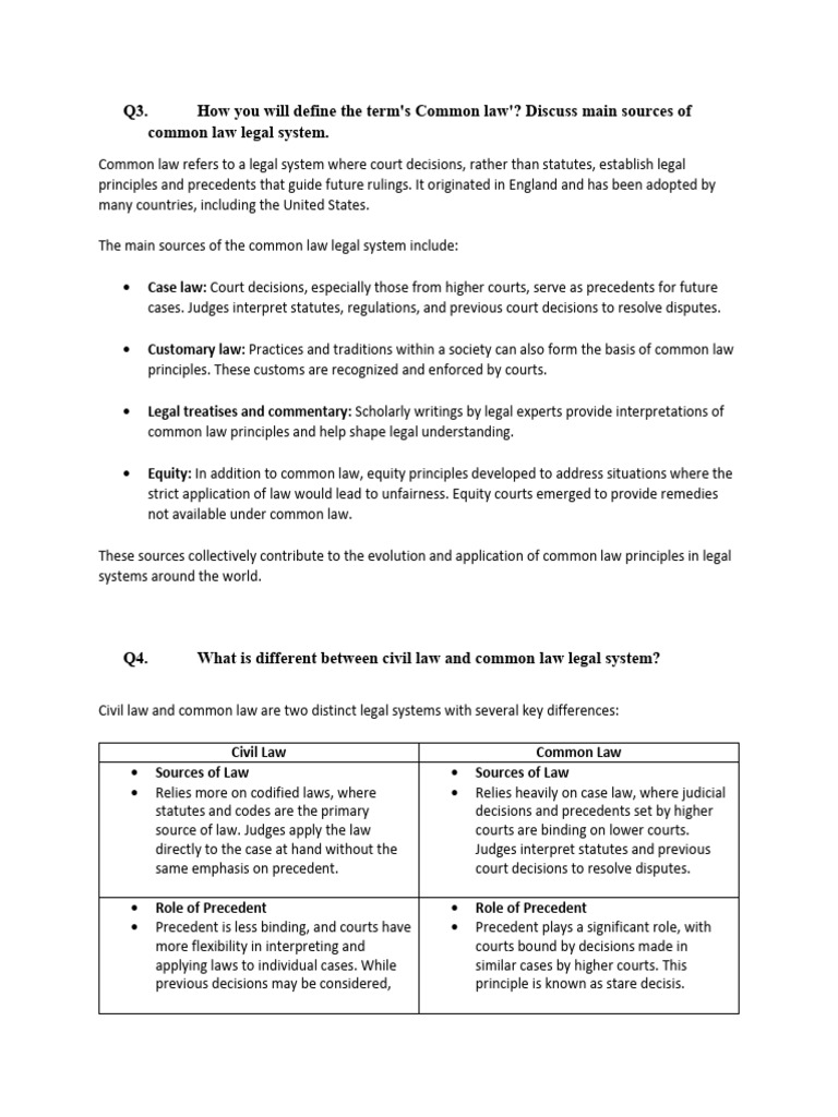 Common Law vs. Civil Law Explained | PDF | Precedent | Common Law