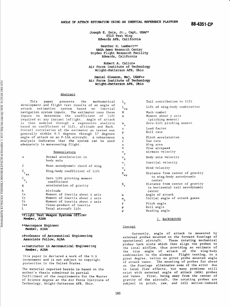 Angle Of Attack And Sideslip Estimation Using An Inertial Reference