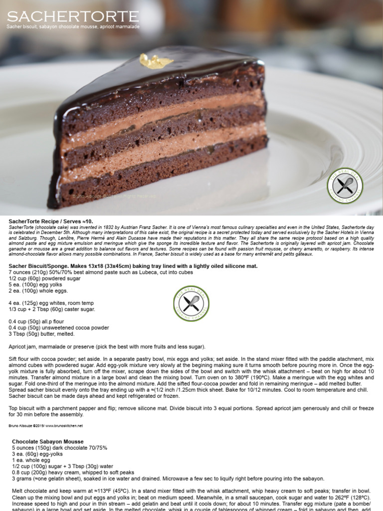 Sachertorte Recipe by Bruno Albouze | PDF | Chocolate | Cakes