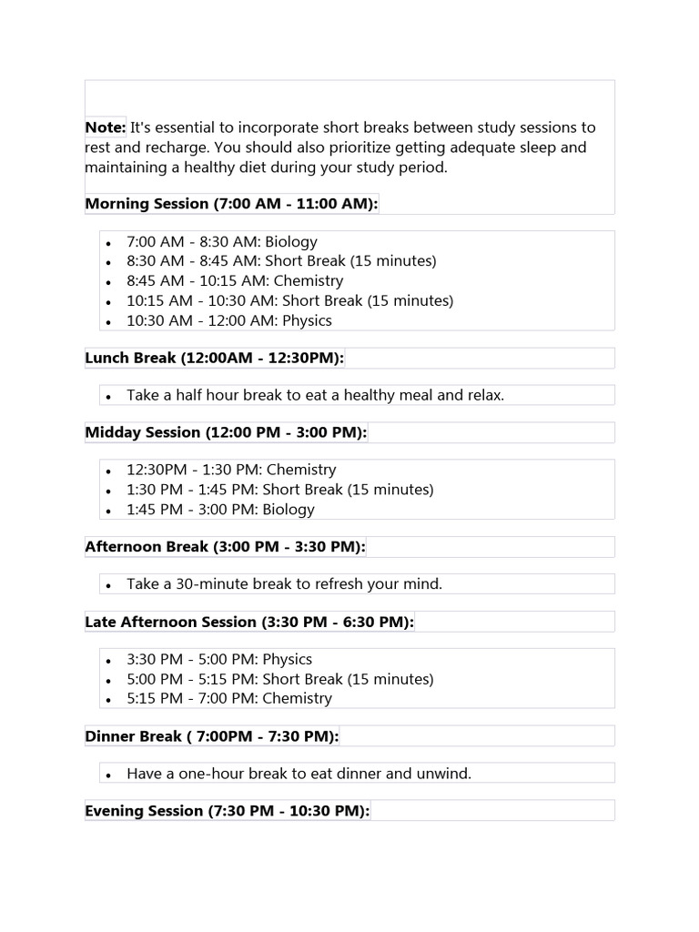 Daily Study Schedule with Breaks | PDF