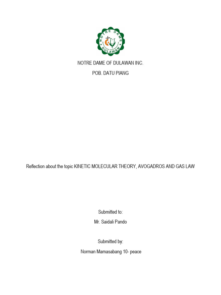 Kinetic Molecular Theory Reflection | PDF | Science & Mathematics ...