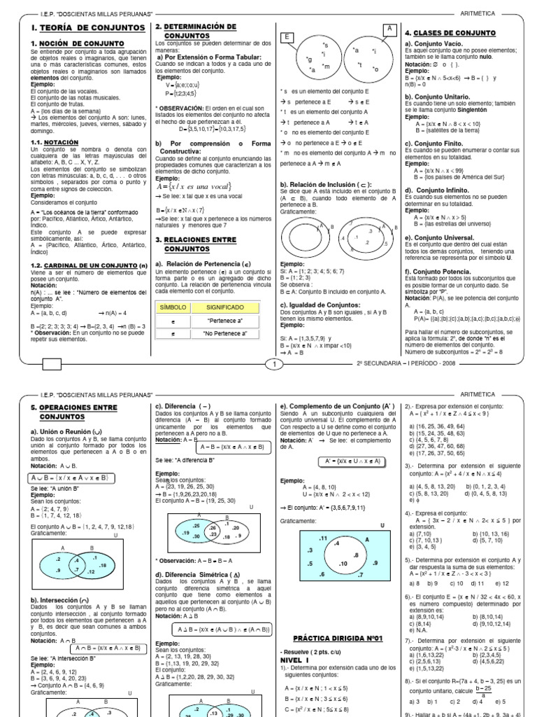 Teoría de Conjuntos para 2º Secundaria | PDF | Conjunto (Matemáticas ...