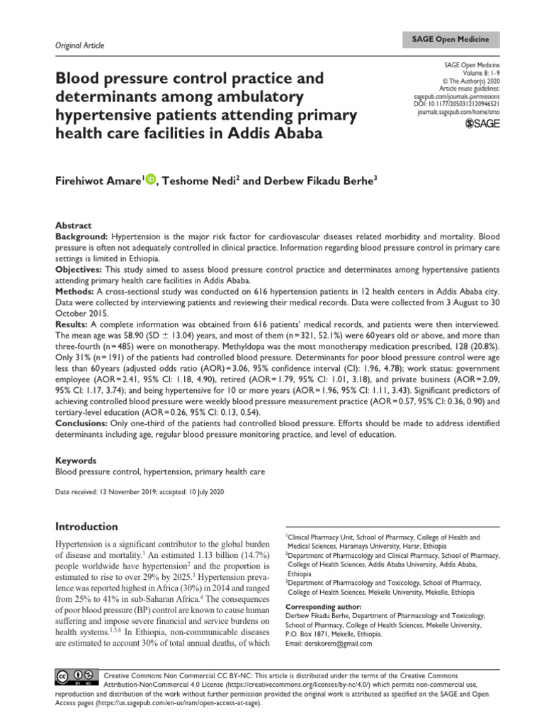 Blood Pressure Control Practice and Determinants Among Ambulatory ...
