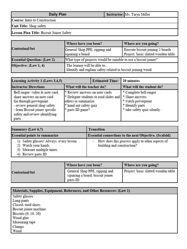 Lesson Plan Biscuit Joiner Safety PDF