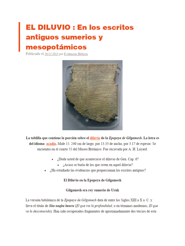 Utnapishtim y el Diluvio Sumerio | PDF | Epopeya de Gilgamesh | Mito de ...