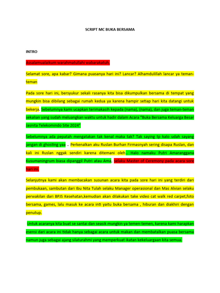 Script MC Buka Bersam1 | PDF | Agama & Spiritualitas