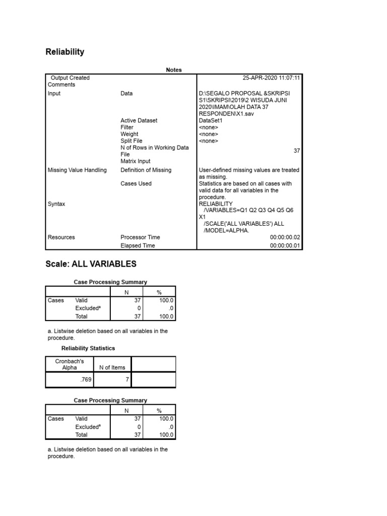 Reliability Analysis with Cronbach's Alpha | PDF | Applied Mathematics ...