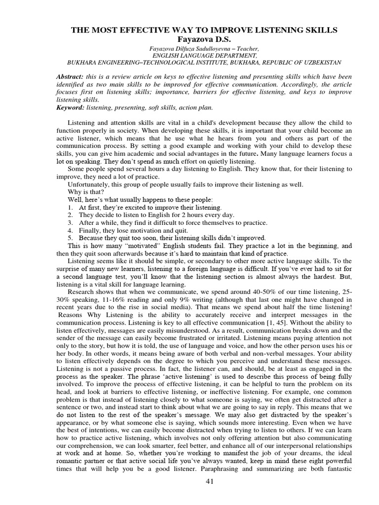 The Most Effective Way To Improve Listening Skills | PDF ...