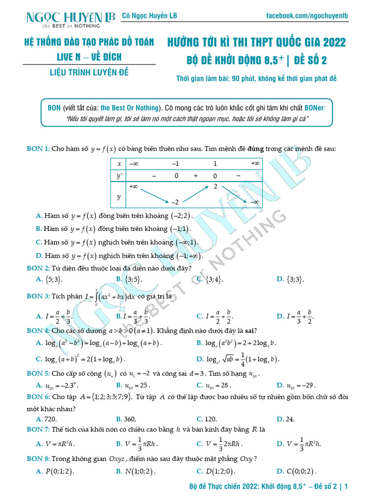 (Cô Ngọc Huyền LB - Live N) Bộ Đề Khởi Động 8,5+ Đề Số 2 | PDF