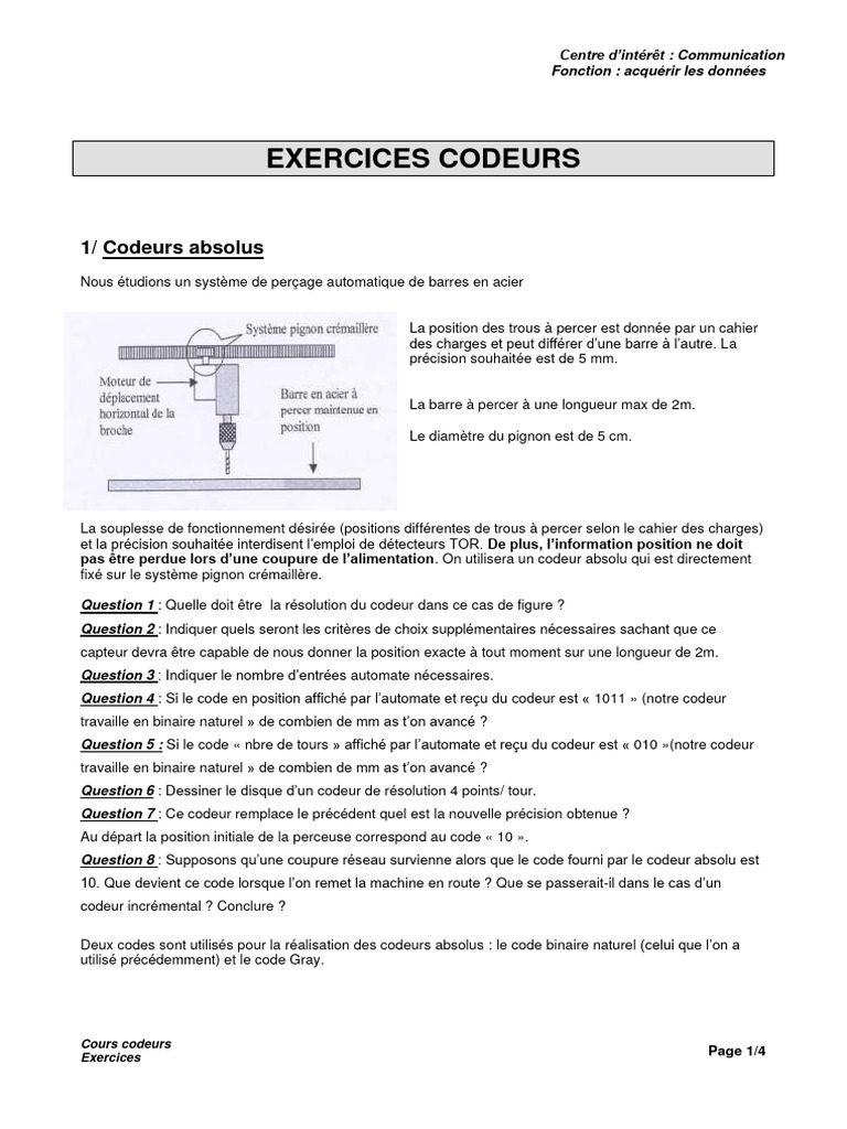 Exercices sur Codeurs Absolus et Incrémentaux | PDF | Rotation
