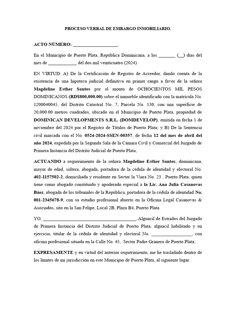 Proceso Verbal de Embargo Inmobiliario | PDF | Derecho