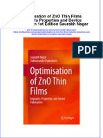 Optimisation of Zno Thin Films Implants Properties and Device Fabrication 1St Edition Saurabh Nagar