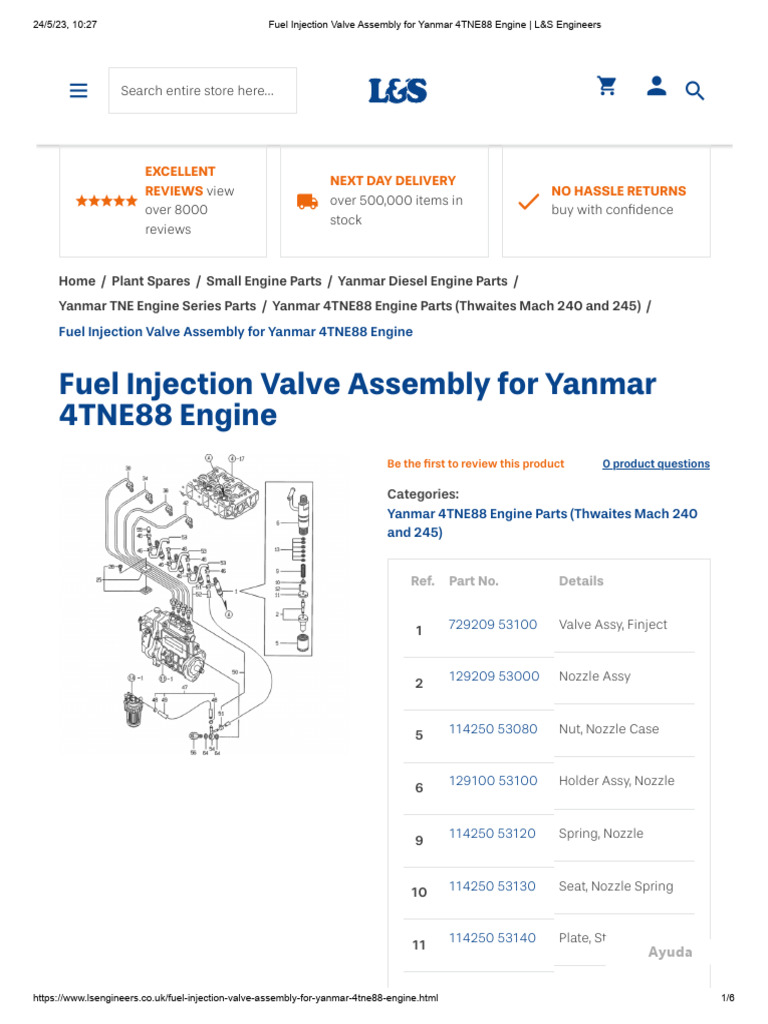Yanmar 4TNE88 Fuel Injection Valve Assembly | PDF | Fuel Injection ...