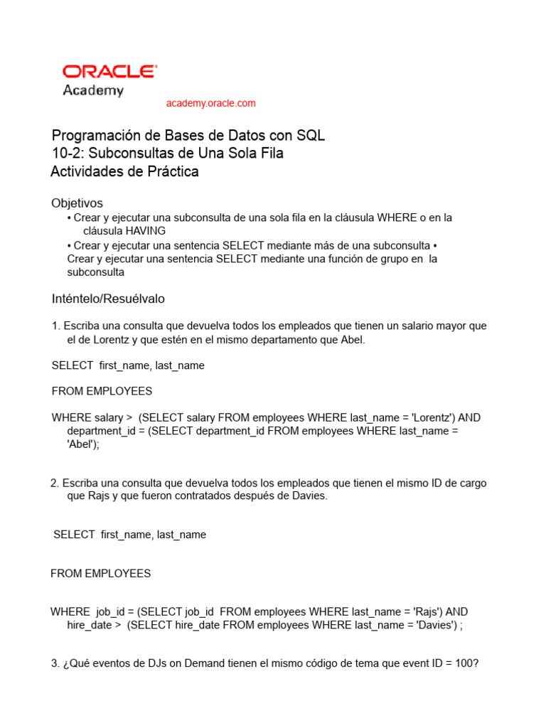 DP 10 2 Practice Esp | PDF | SQL | Gestión de tecnología de la información