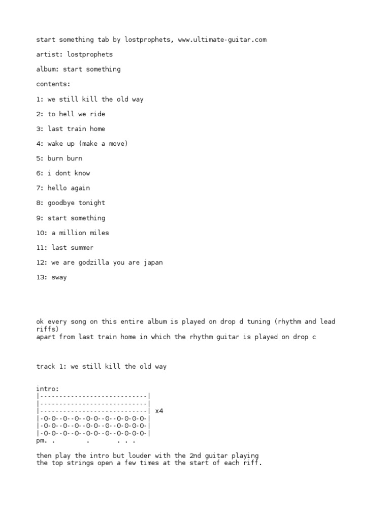 Lostprophets Start Something Tab | PDF | Song Structure 