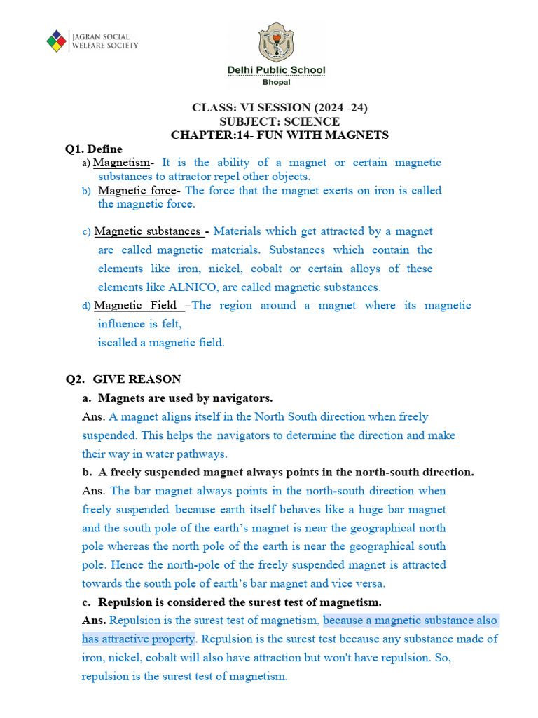 Fun with Magnets: Science Class VI Guide | PDF | Magnet | Magnetism