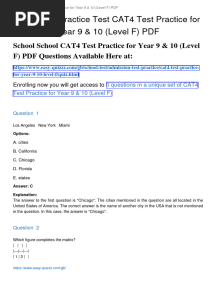 Cat4 Test Practice For Year 9 10 Level F