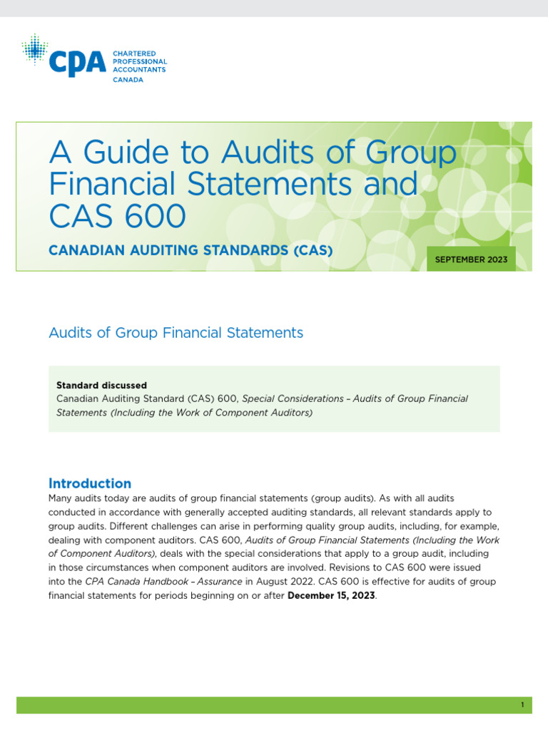 Guide to CAS 600 Group Audits | PDF | Audit | Financial Audit