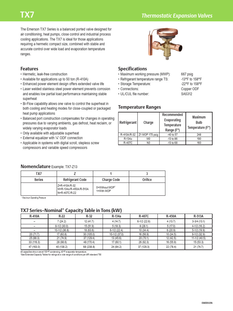 Emerson TX7 Thermostatic Expansion Valves | PDF | Continuum Mechanics ...