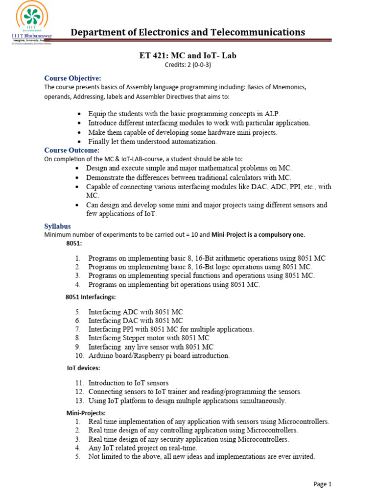Et 421 Mc Iot Lab Pdf Internet Of Things Assembly Language