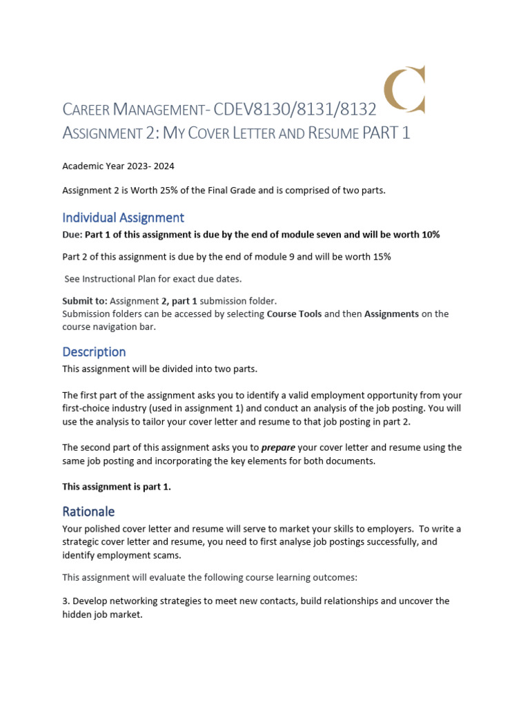 Cover Letter Assignment Guidelines | PDF | Artificial Intelligence ...