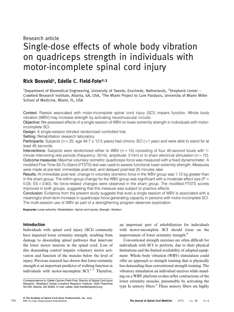 WBV Effects on Quadriceps Strength in SCI | PDF | Effect Size | Spinal ...