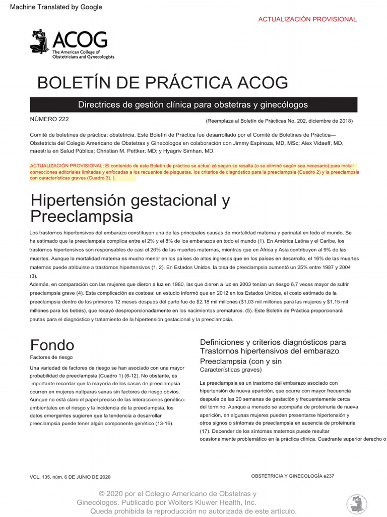 Guía ACOG sobre Preeclampsia 2022 | PDF | Hipertensión | El embarazo