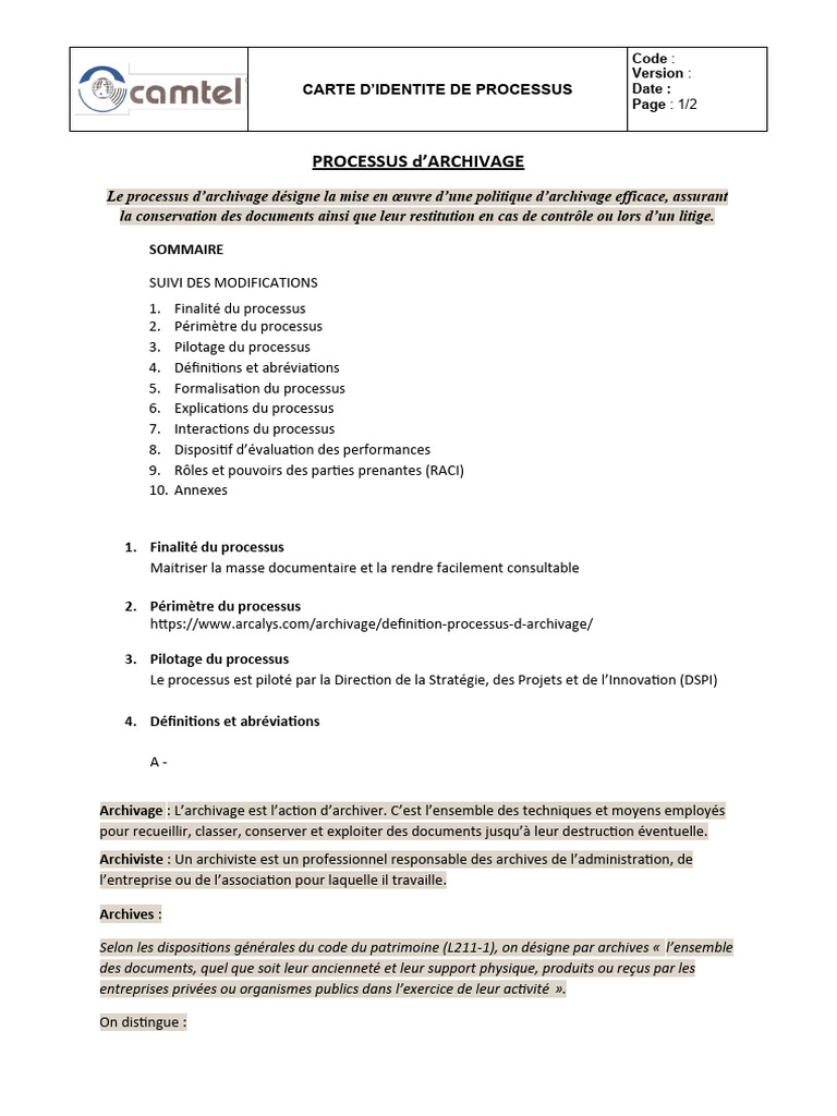 Processus d'Archivage Documentaire | PDF | Archives | La gestion des ...