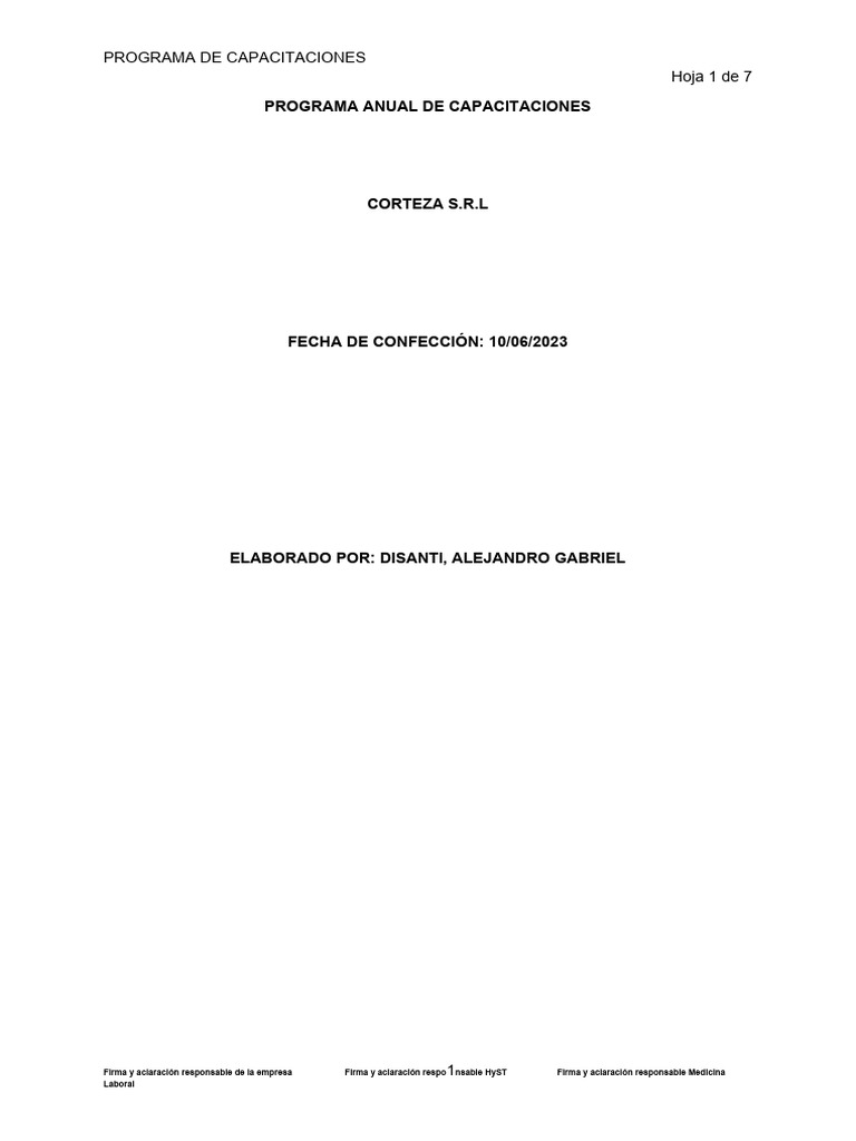 Programa Anual de Capacitación 2023 | PDF | Seguridad y salud ...