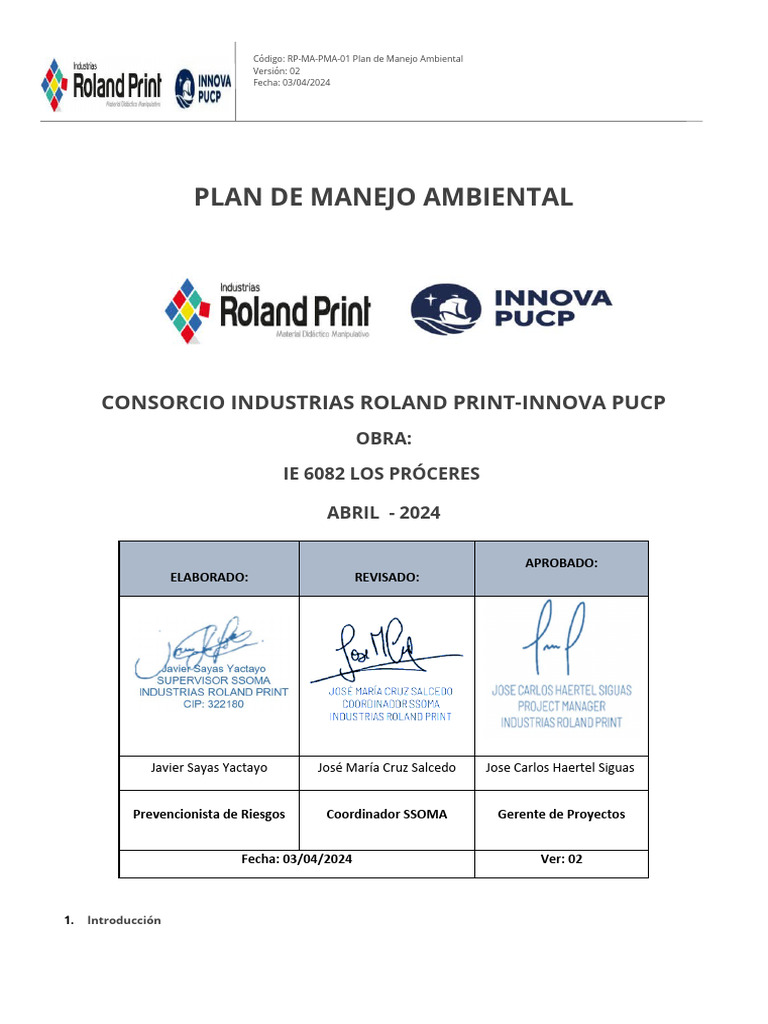 Plan de Manejo Ambiental Roland Print | PDF | Residuos | Entorno natural