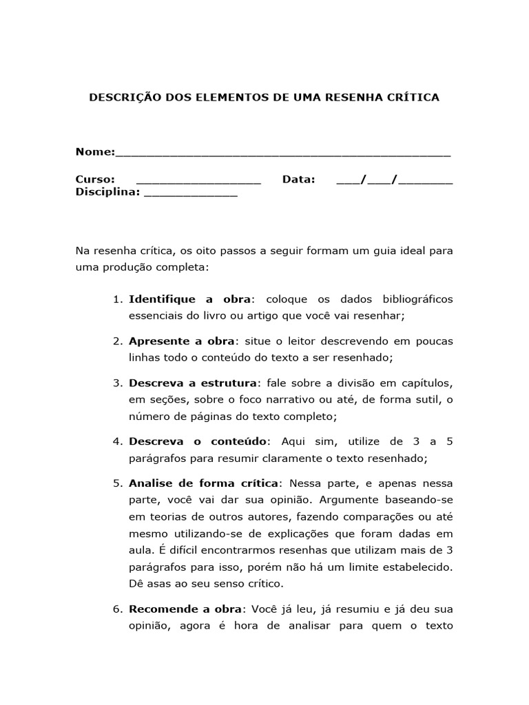 Estrutura da Resenha Crítica | PDF | Carreira e Crescimento | Artes ...