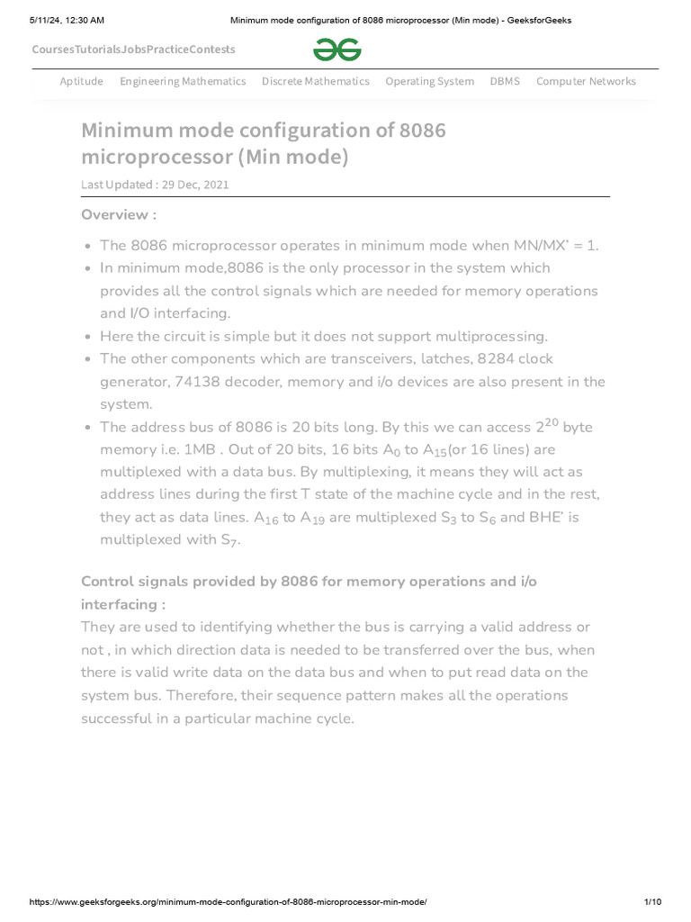 Minimum Mode of 8086 | PDF | Input/Output | Microprocessor