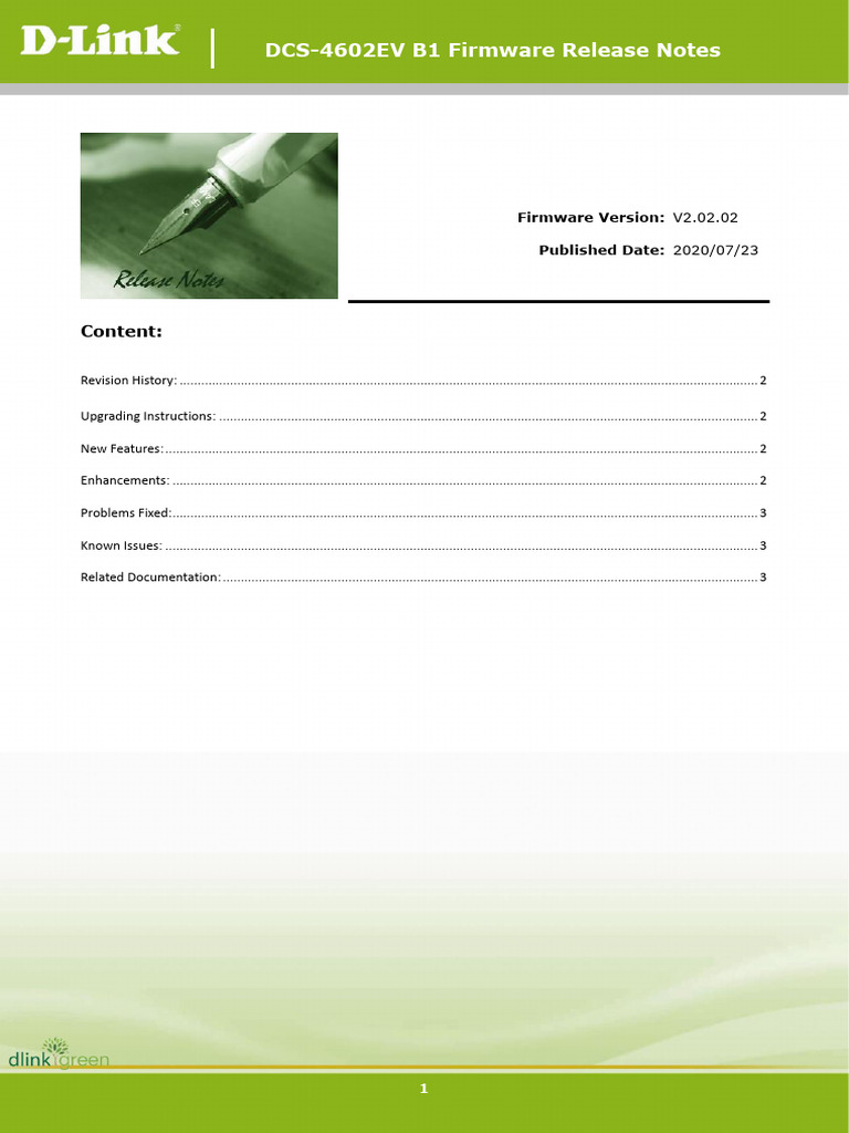DCS-4602EV B1 Firmware Release Notes | PDF | Computer Engineering ...