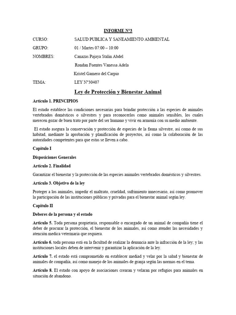Ley de Protección Animal en Perú | PDF | Bienestar de los animales | Fauna
