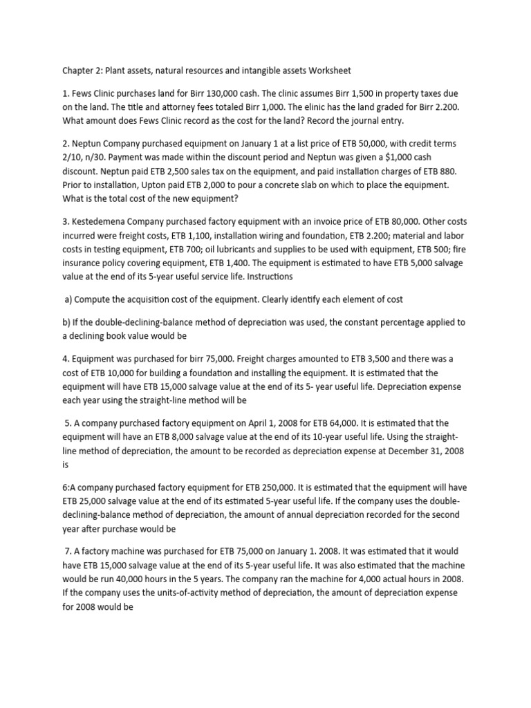 Acc Ii Worksheet Pdf Depreciation Book Value