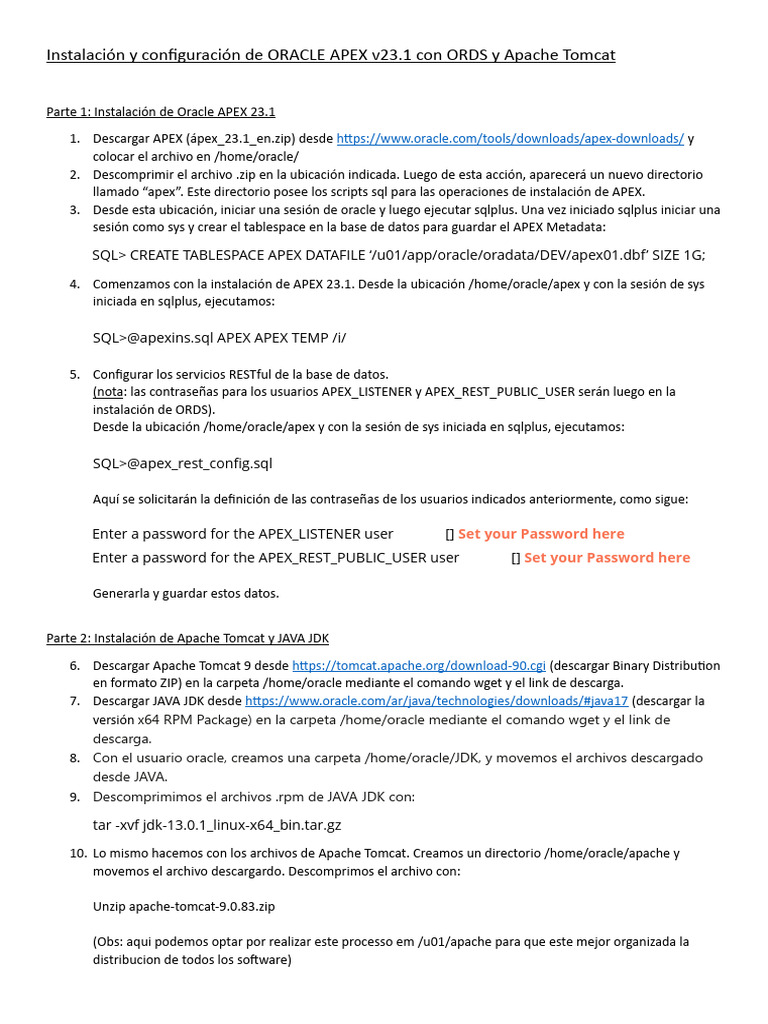 Instalación de Oracle APEX 23.1 y ORDS | PDF | Archivo de computadora ...