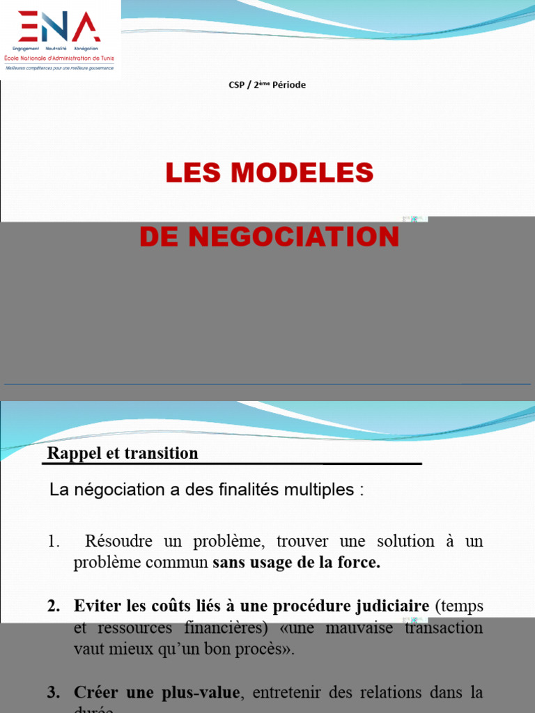 Modèles de Négociation : Stratégies et Types | PDF | Négociation