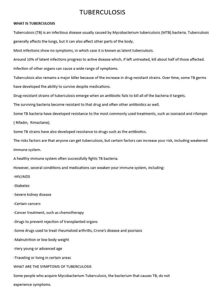 Understanding Tuberculosis: Symptoms & Risks | PDF | Tuberculosis ...
