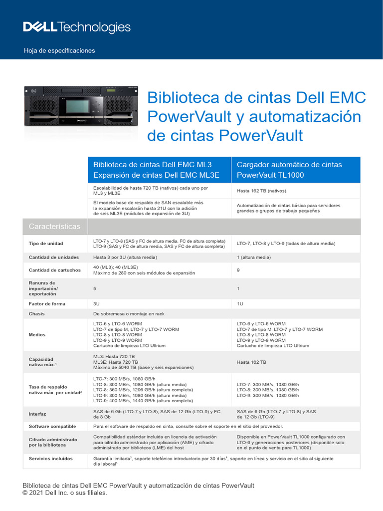 Dell EMC Tape Library and Automation Spec Sheet Q1FY19 PDF Dell