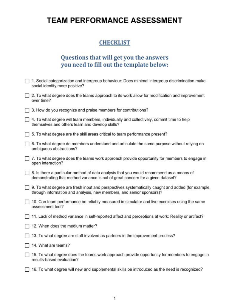 3 8 Team Performance Assessment Pdf Psychological Concepts Psychology