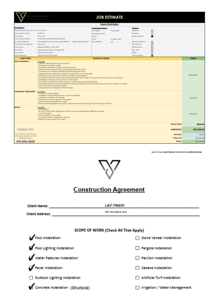 Comprehensive Pool Installation Estimate | PDF | Indemnity | General ...