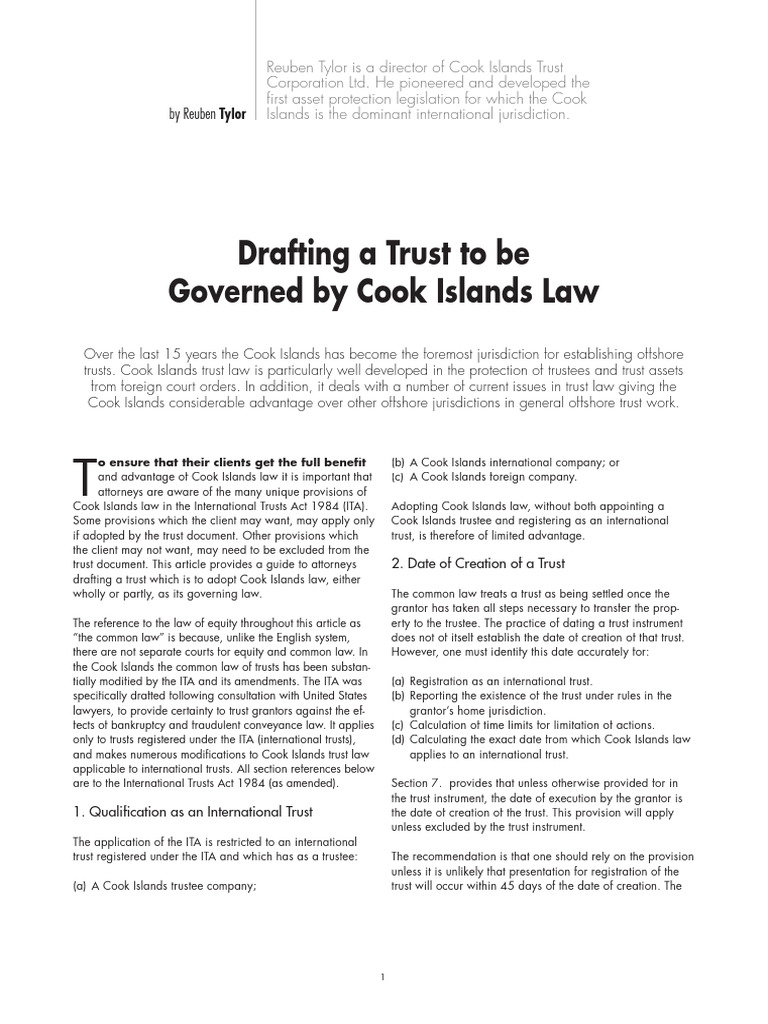 Drafting A Cook Islands Trust PDF Trustee Common Law