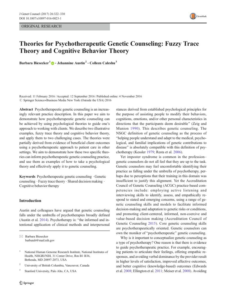 Journal of genetic counseling 2016 biesecker theories for