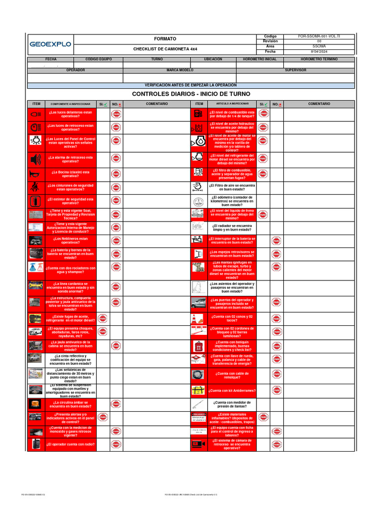 Checklist para Camionetas 4x4 | PDF | Vehículo de motor | Tecnologías ...