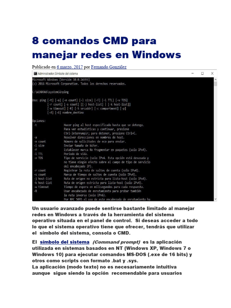 8 Comandos CMD para Manejar Redes en Windows | PDF | Interfaz de línea ...